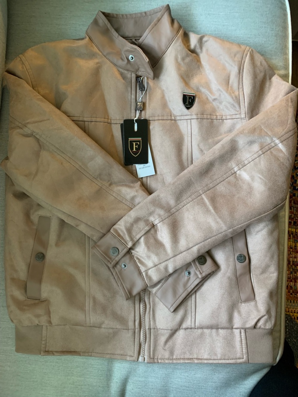 Men’s Suede-Effect Bomber Jacket in Taupe F Collection